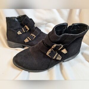 Lovecouture Women 10 Suede Black Biker Ankle Boot Plain Toe Casual Winter Shoes